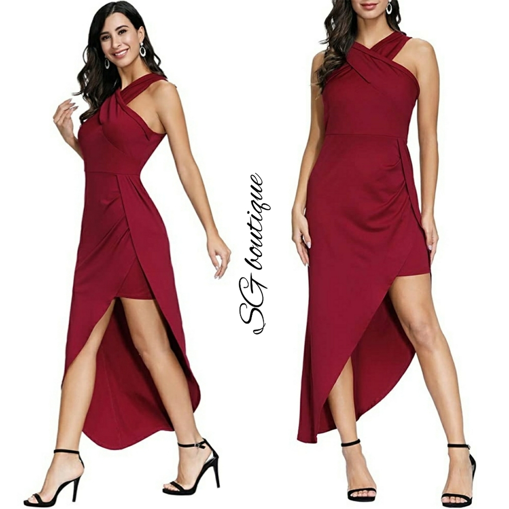 🆕⭐Wine red halter high low dress